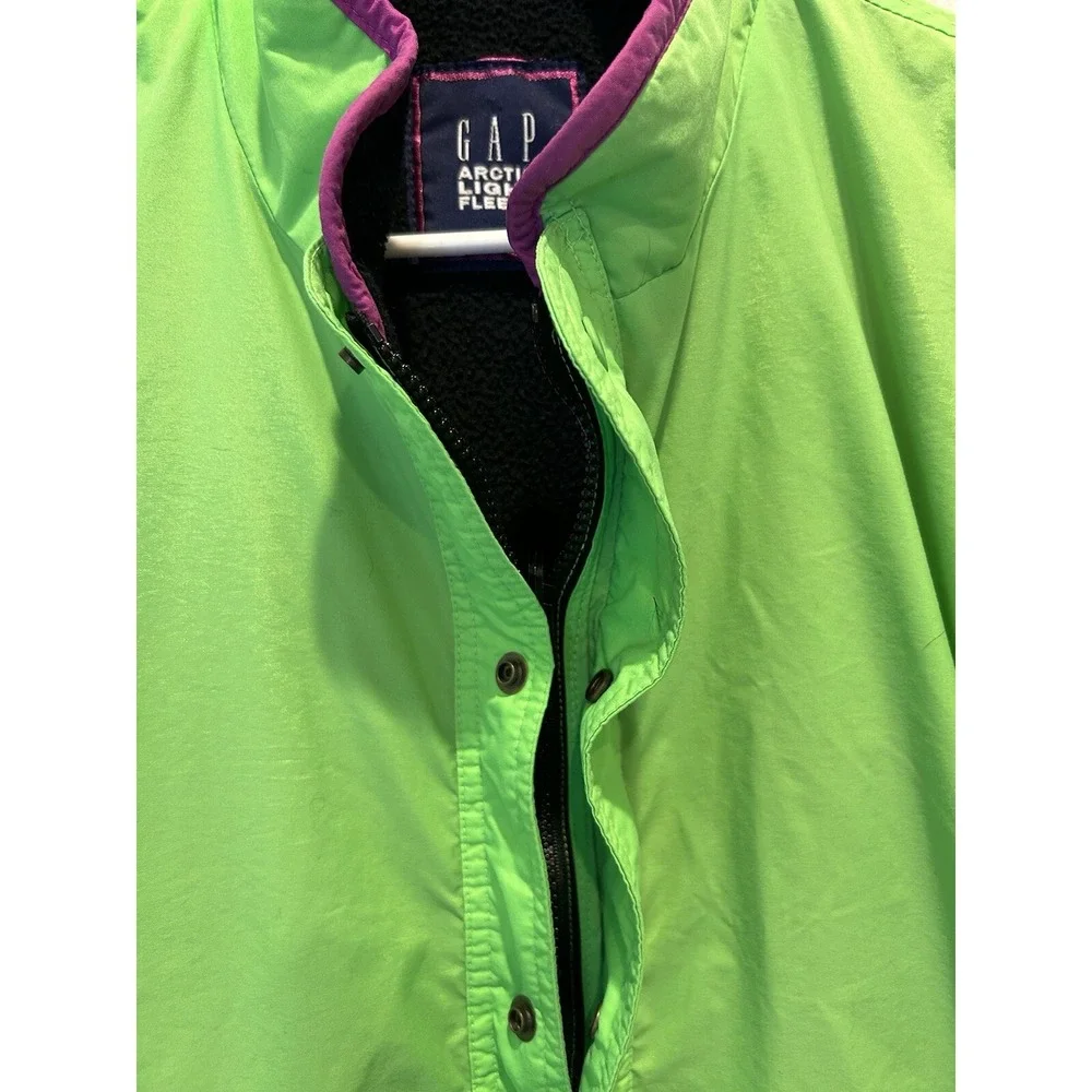 Vintage Gap Arctic Light Fleece Reversible Anorak Jacket XL Lime Green Black 90s